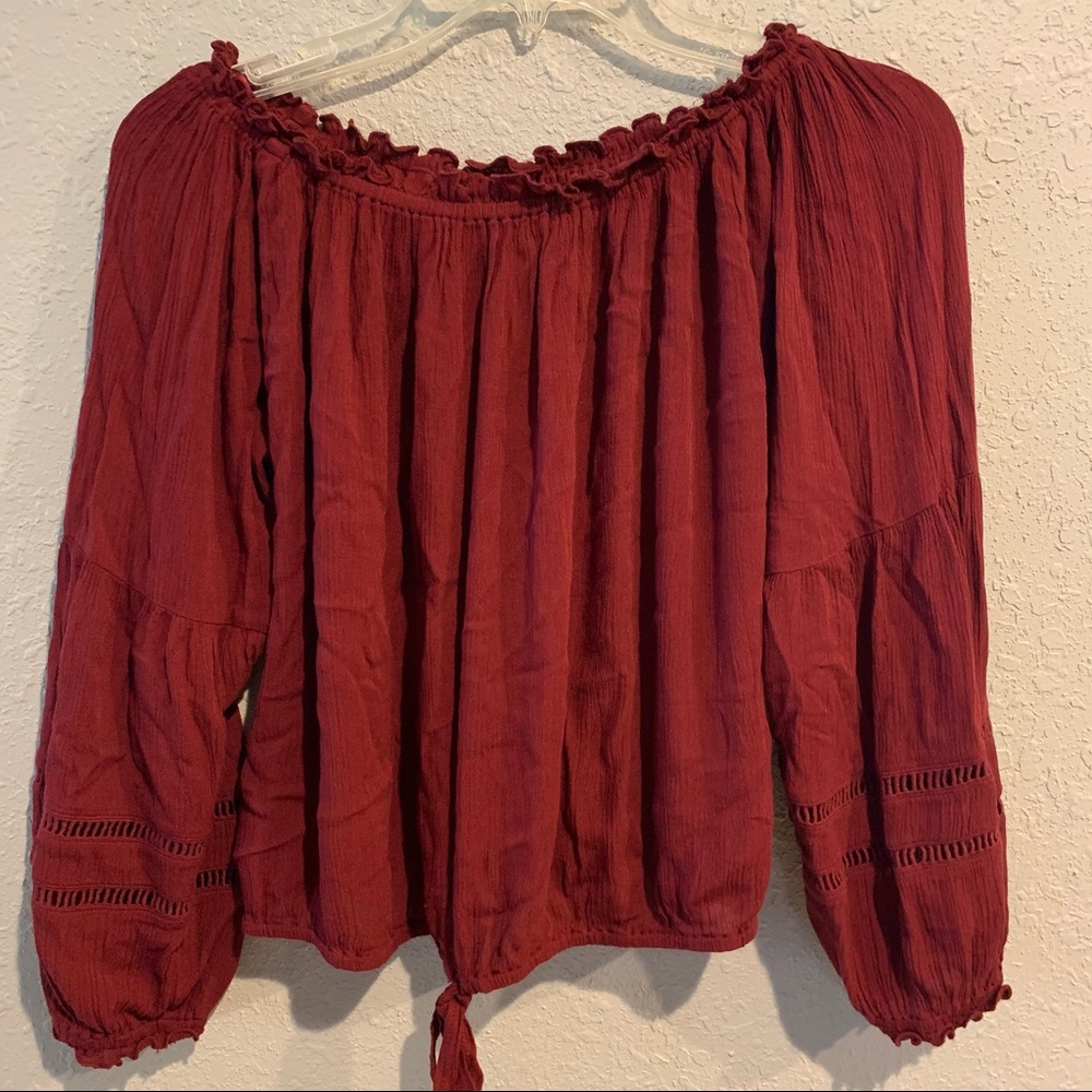 Red burgundy maroon off the shoulder top blouse shirt